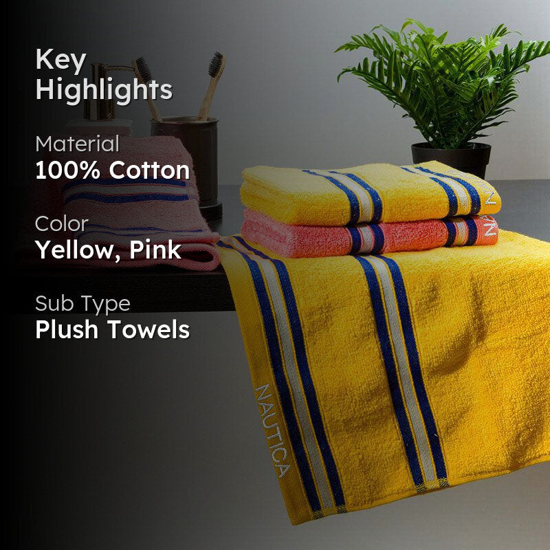 Nautica Dove Dual Down Cotton Hand Towel (Yellow & Coral) - Set Of Four media 2