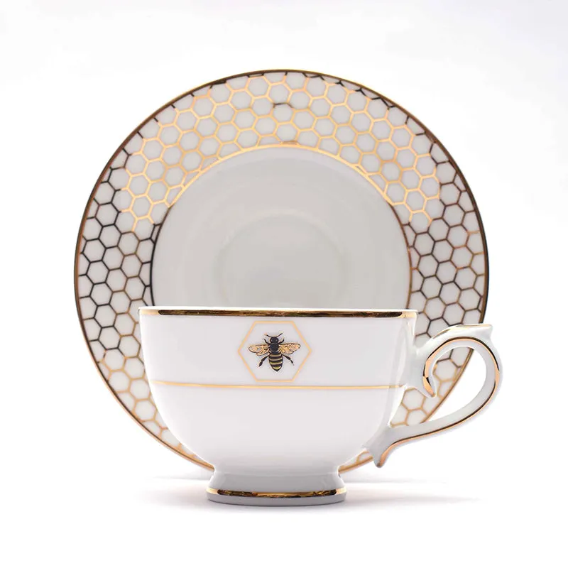 Gilded Bee 24k Gold Brushed Porcelain Tea Set With Tea Pot - Seventeen Piece Set media 5