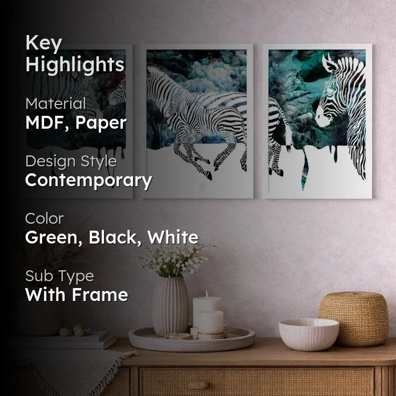 StripeWild Paper Wall Painting With MDF Frame (White) - Set Of Three media 2