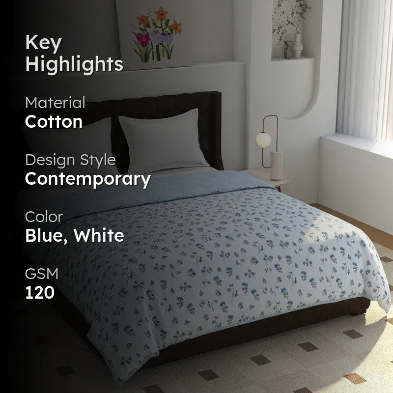 Floral Mist Printed Cotton Dohar (Blue,White) - 120 GSM media 2