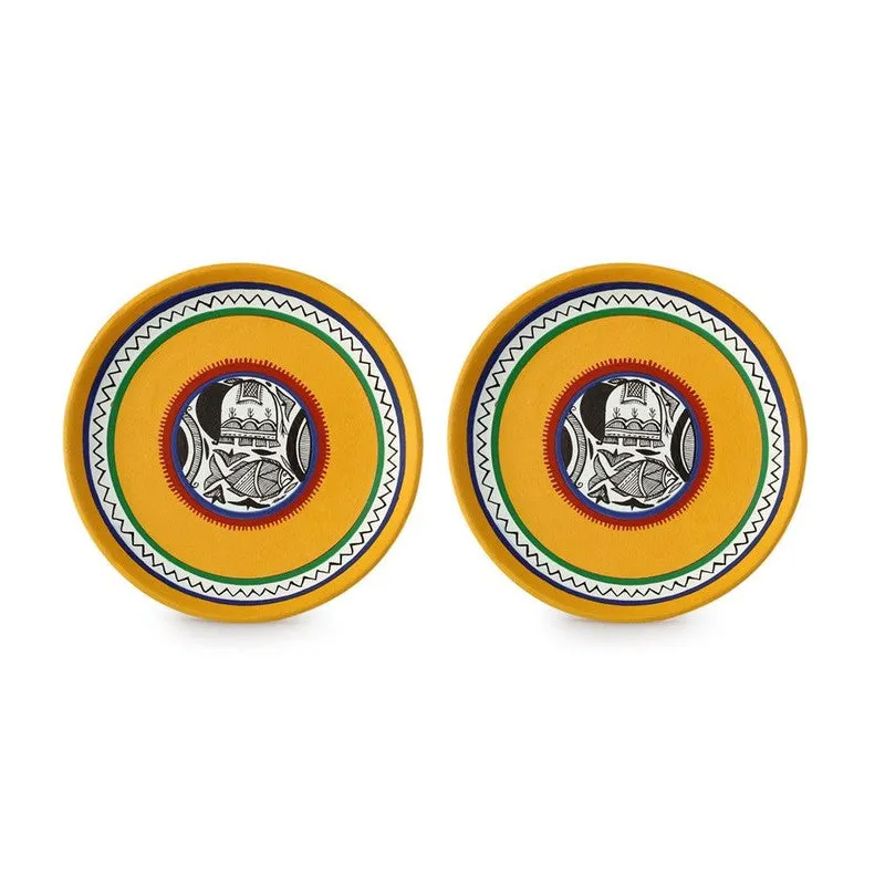 Niara Handpainted Wall Plate (Yellow) - Set Of Two media 3