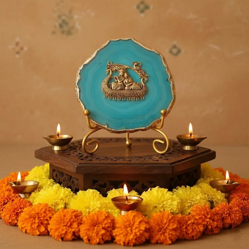 Radhe Krishna Bliss Agate Showpiece With Stand - Blue media 1