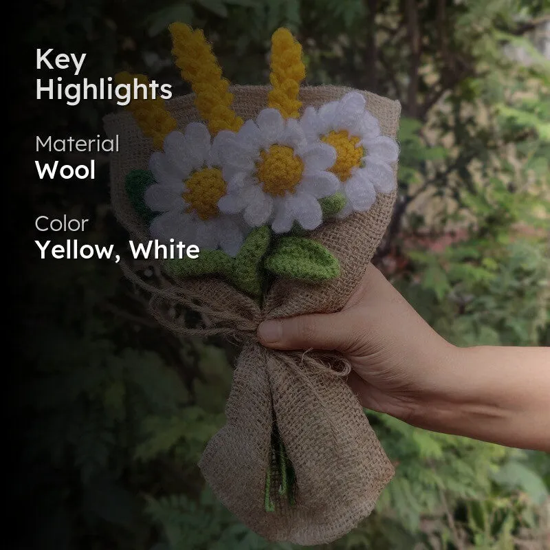 Crochet Handmade Sunflower & Tulip Bouquet (Yellow,White) - Set Of Six media 2