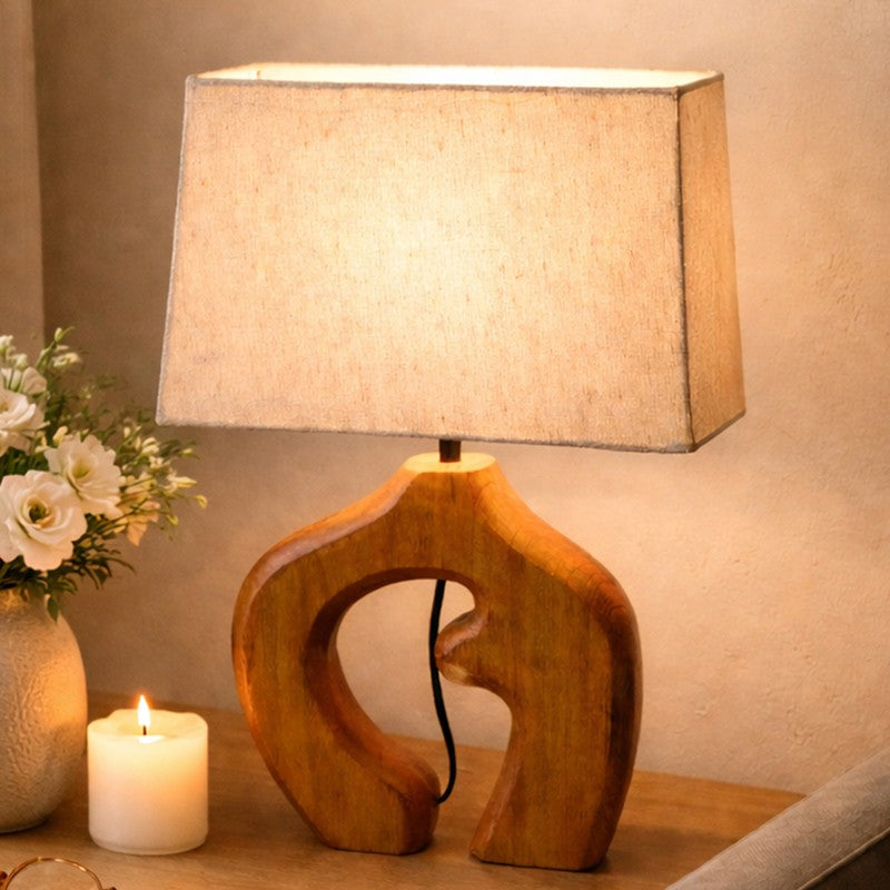 Natura Curve Wooden Fabric Table Lamp - Beige,Brown