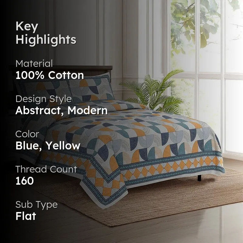 Aabhita Floral Cotton Bedsheet (Blue,Yellow) - 160 TC media 2