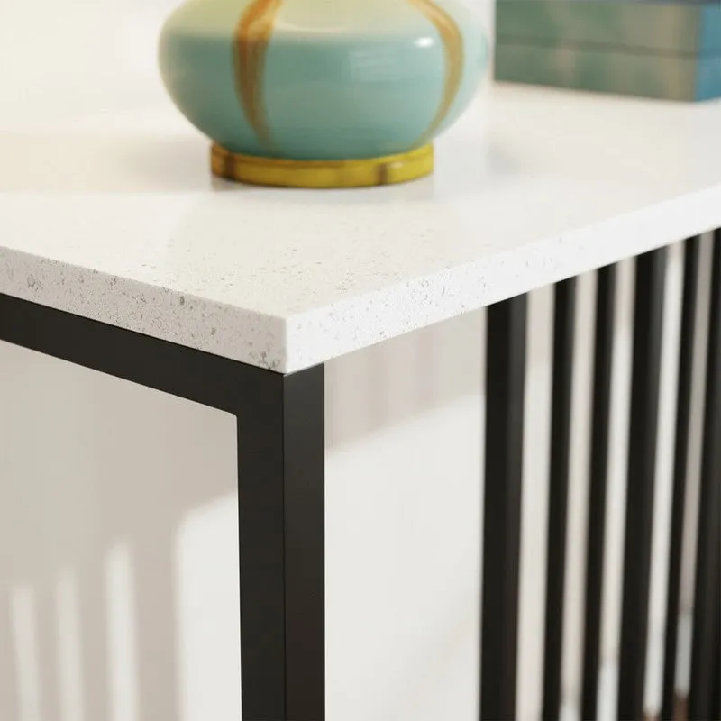 Narrow Long Metal Console Table with White Marble Top (Black) - Medium media 3