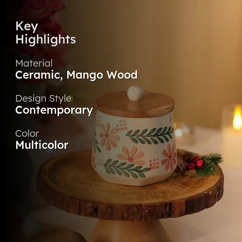 Fern Haven Ceramic Storage Jar with Mango Wood Lid - 800 mL media 2