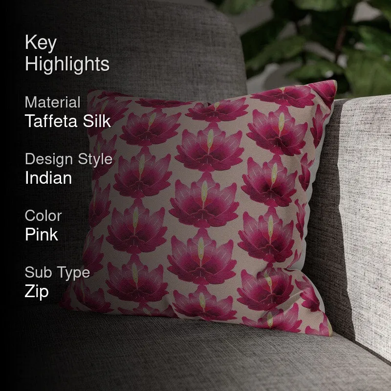 Lotus Bloom Taffeta Silk Cushion Cover media 2