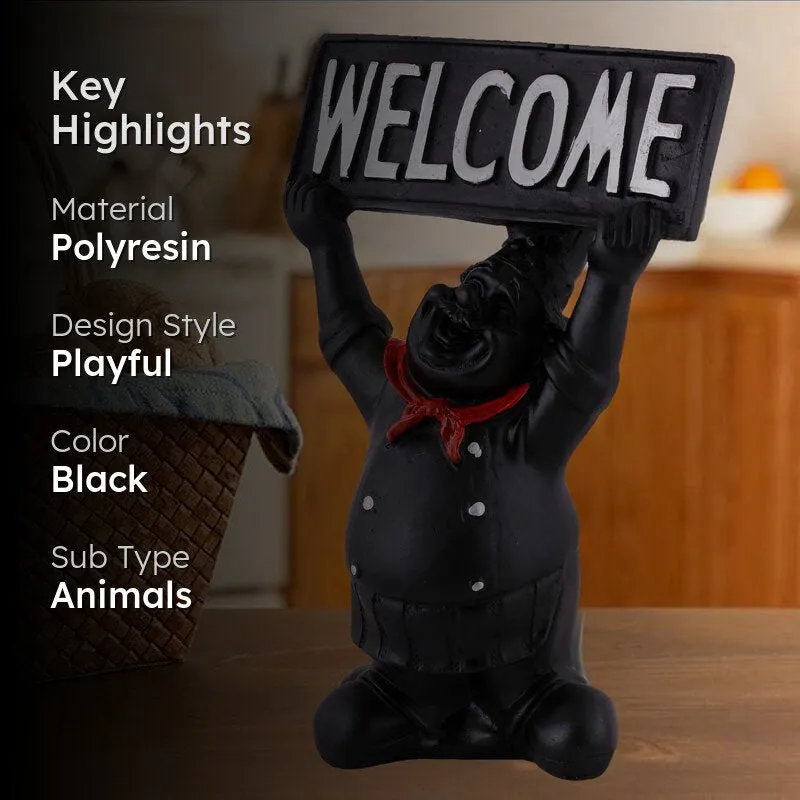 Gourmet Welcome Painted Polyresin Show Piece - Black media 2