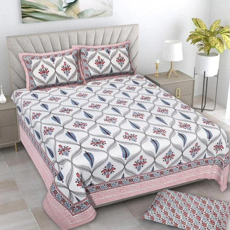 Quade Ethnic Cotton Bedsheet (Pink) - 160 TC media 1