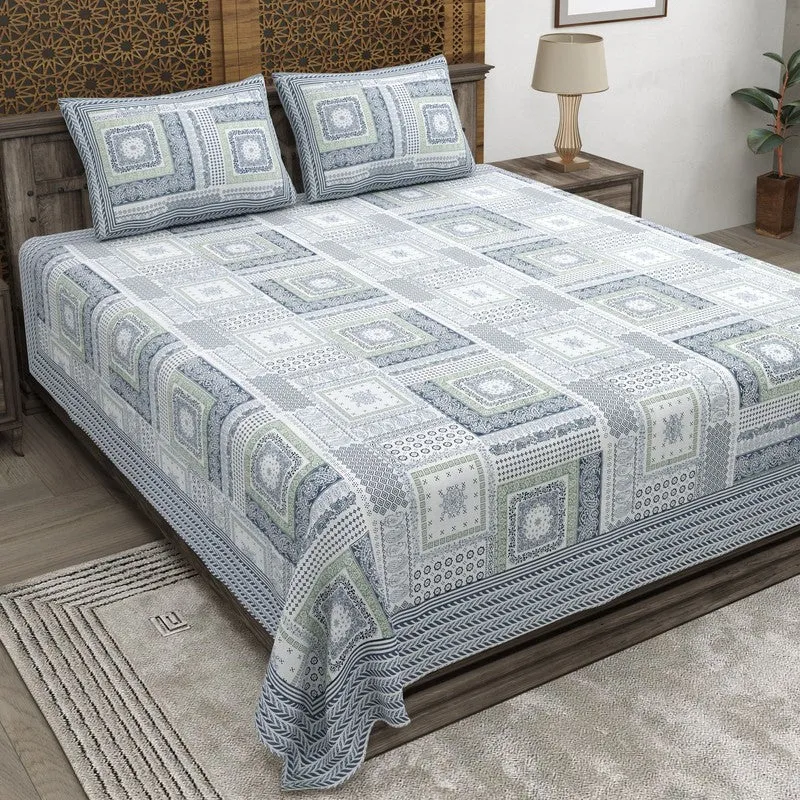 Looma Cotton Bedsheet (Blue,White) - 240 TC media 1