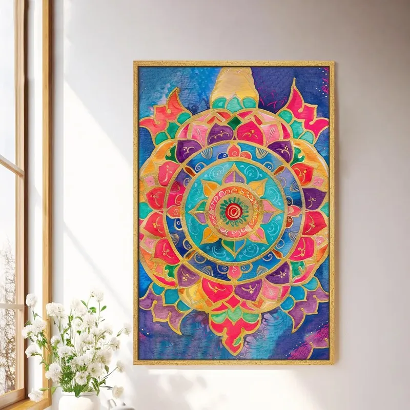 Vibrant Prism Mandala Wall Art With Frame media 1