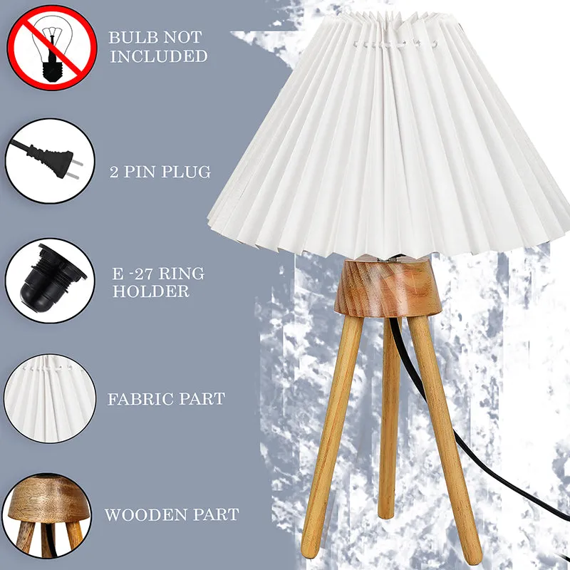 French Pleat Tripod Wooden Table Lamp - White,Brown media 4