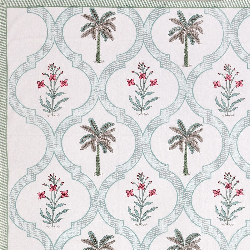 Haveli Block Cotton Bedsheet (Green,Pink) - 180 TC media 6