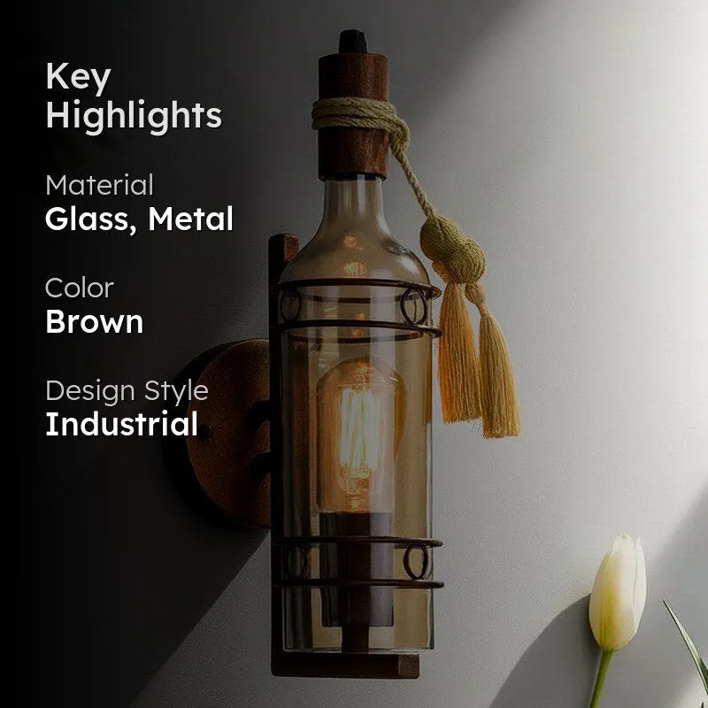 Rustic Bottle Glass & Metal Wall Lamp media 2