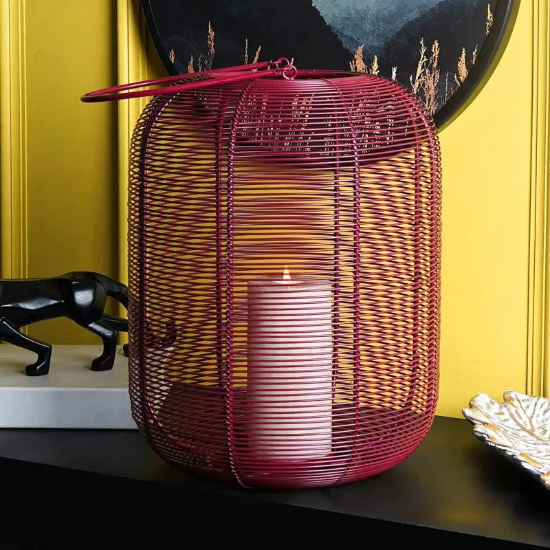 Woven Glow Painted Metal Table Lamp - Pink media 4