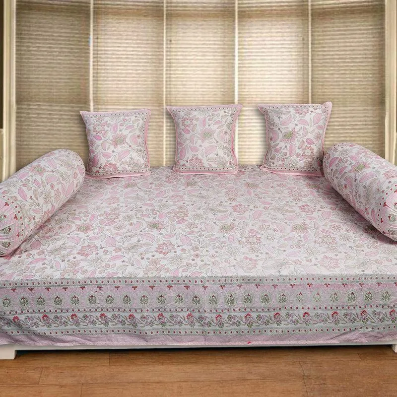 Ansa Flora Diwan Set (Pink) - Six Piece Set media 1