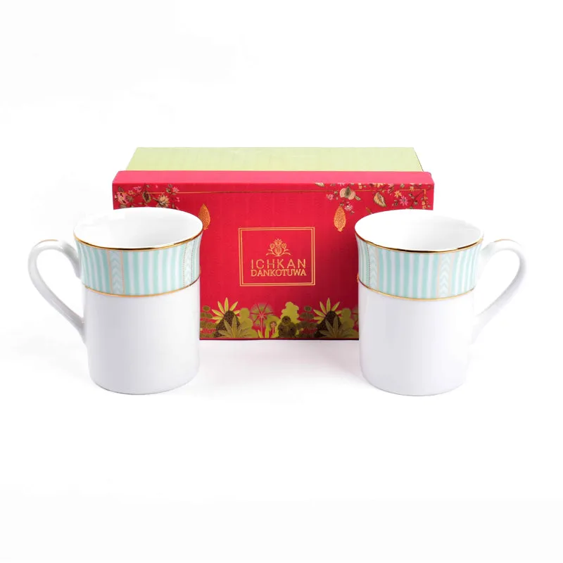 Stripe Classic 24k Gold Brushed Porcelain Coffee Mug (Green/300 mL Each) - Set Of Four media 5