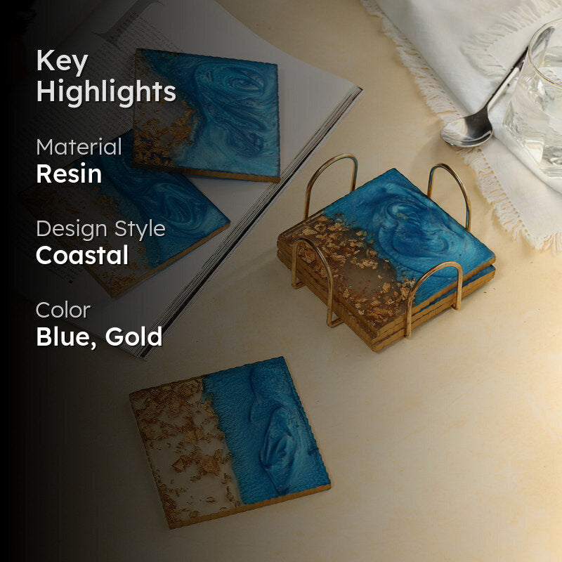 Gold Flake Square Coaster With Stand - Seven Piece Set media 2