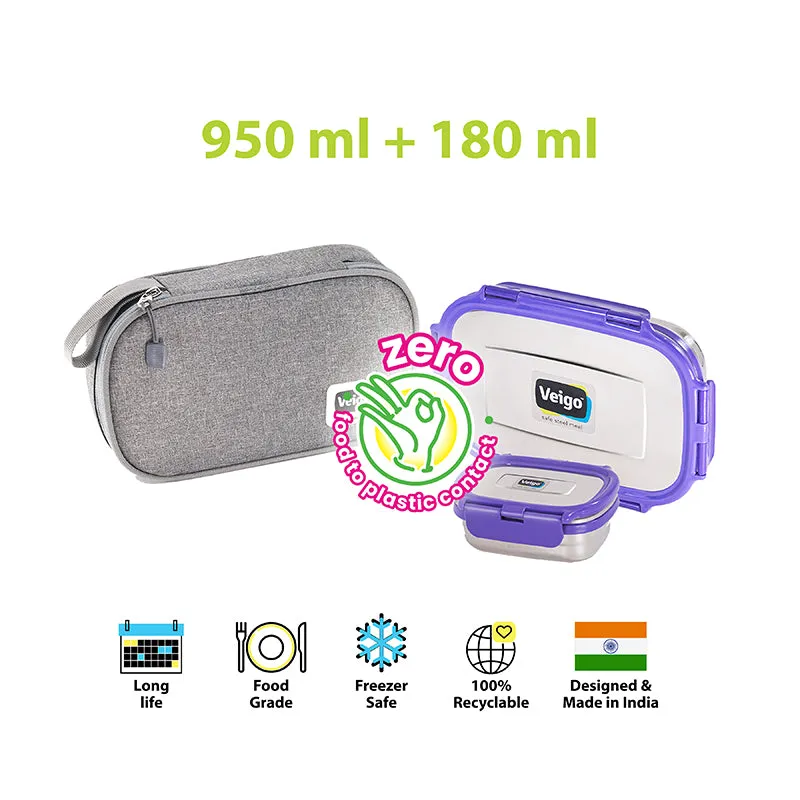 Delico Pack Violet Lunch Box With Insulated Pouch (775 mL /150 mL) - Three Piece Set media 7