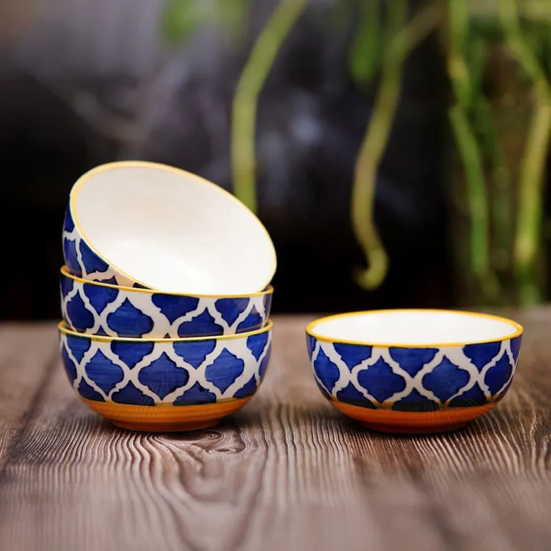 PetalEdge Ceramic Snack Bowls (Blue, 200 mL Each) - Set Of Four media 1