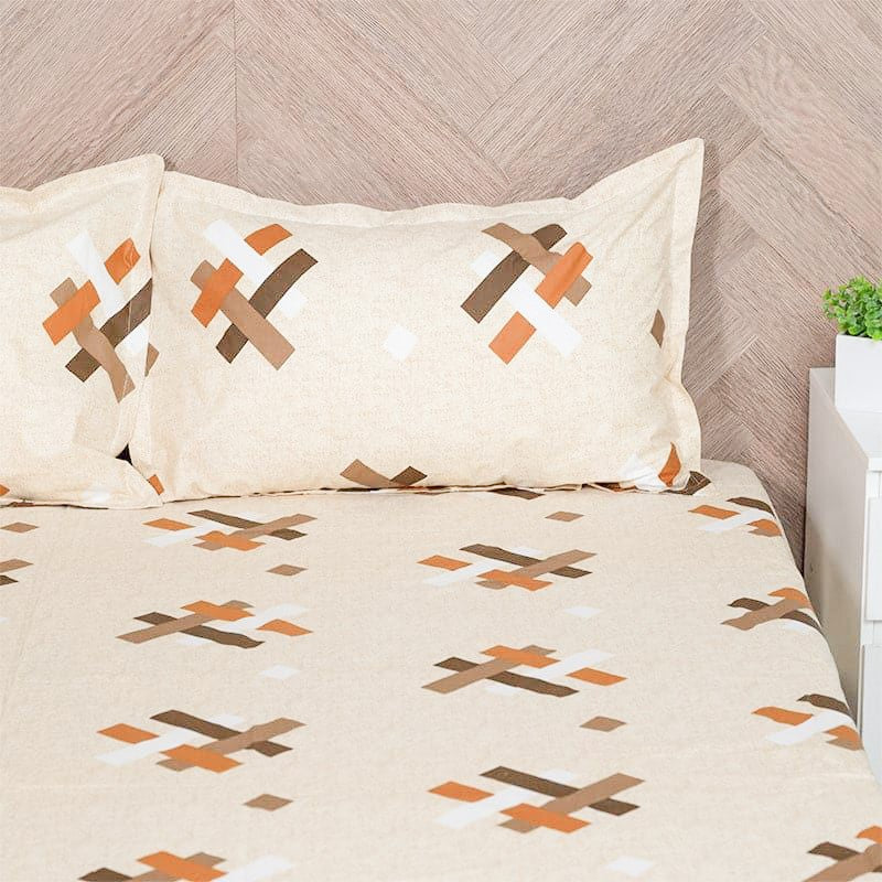 Criss Cross Chrome Cotton Bedsheet (Yellow) - 144 TC media 4