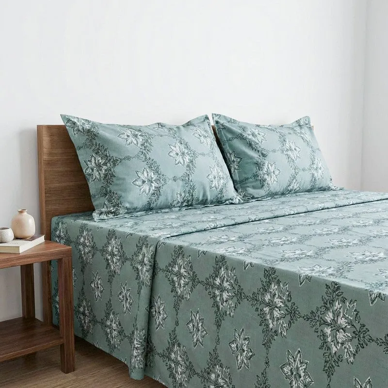 Amora Ethnic Cotton Bedsheet (Green) - 144 TC media 3