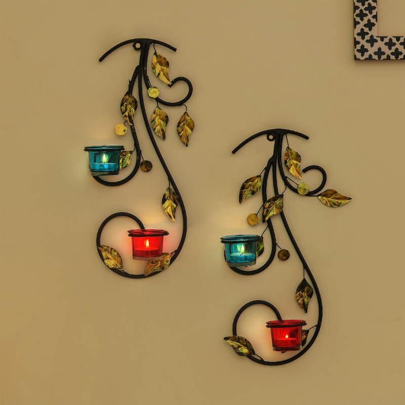 Leafy Vine Luminaire Candle Holder - Turquoise & Red