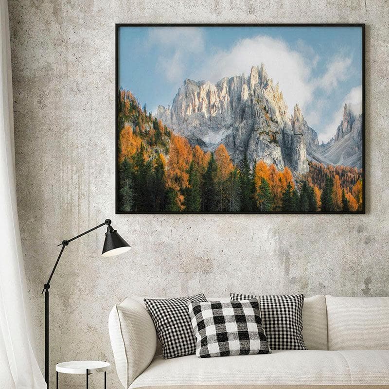 Dolomites Mountain Canvas Wall Painting - Black Frame