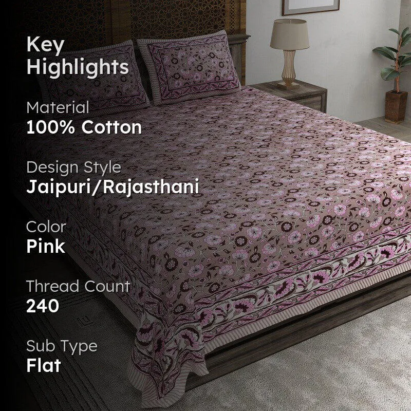 Geora Cotton Bedsheet (Pink) - 240 TC media 2