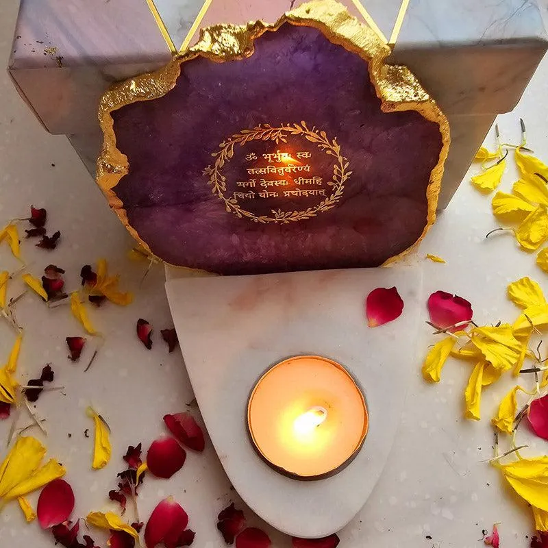 Gayathri Mantra Agate & Marble Tealight Candle Holder - Purple media 4