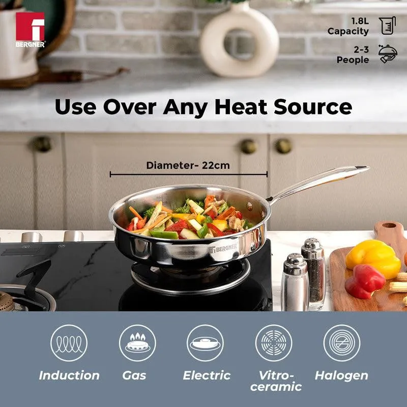 Bergner Induction Safe Frying Pan With Lid - 1800 ml/10 Inches media 4