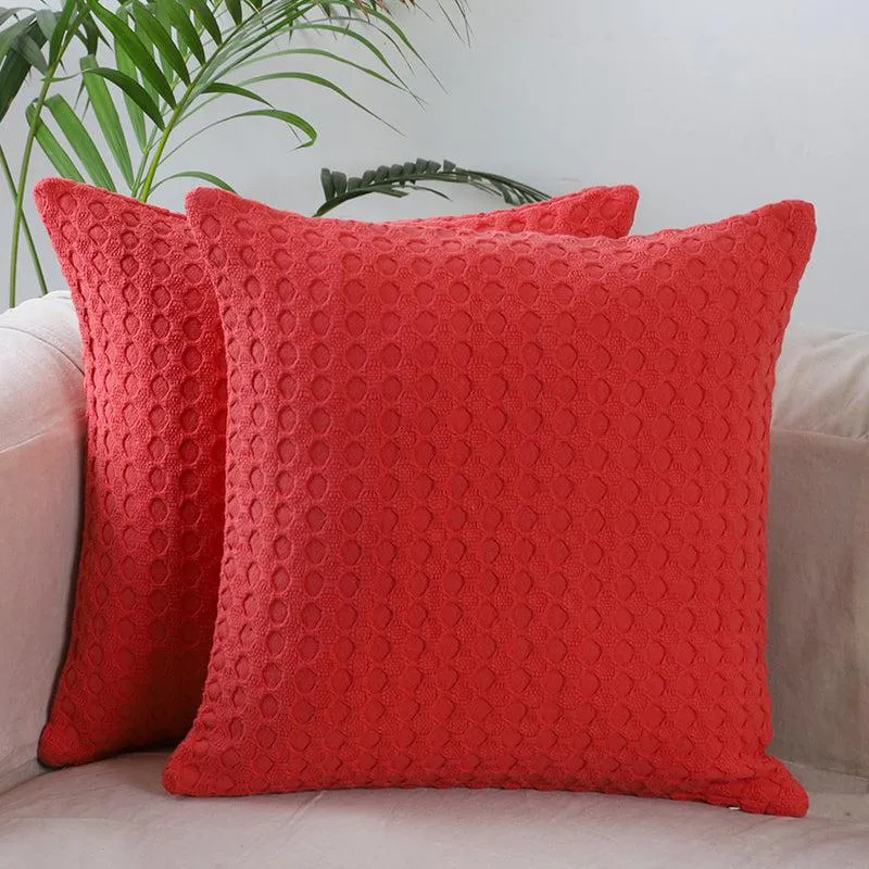 Vienna Waltz Solid Cotton Cushion Cover (Red) - Set Of Two media 1