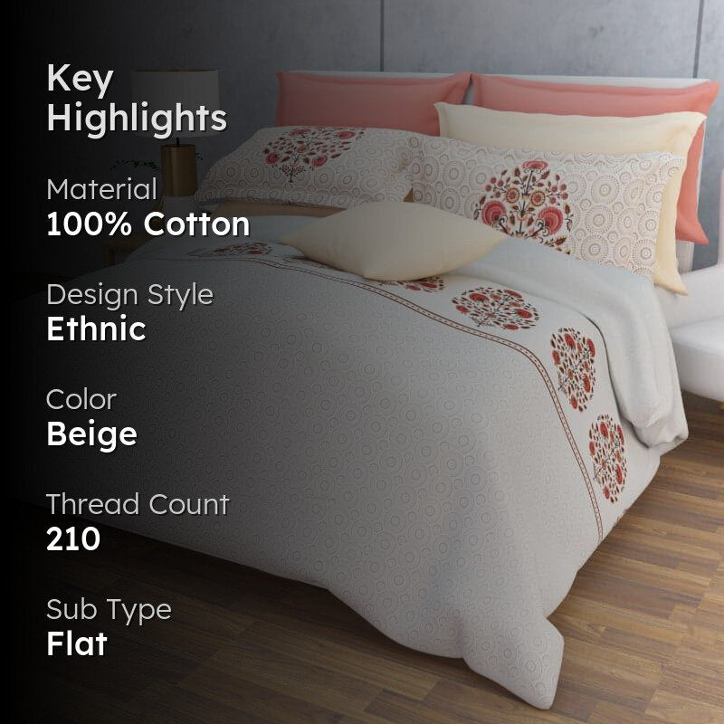 Awana Ethnic Cotton Bedsheet (Red) - 210 TC media 2