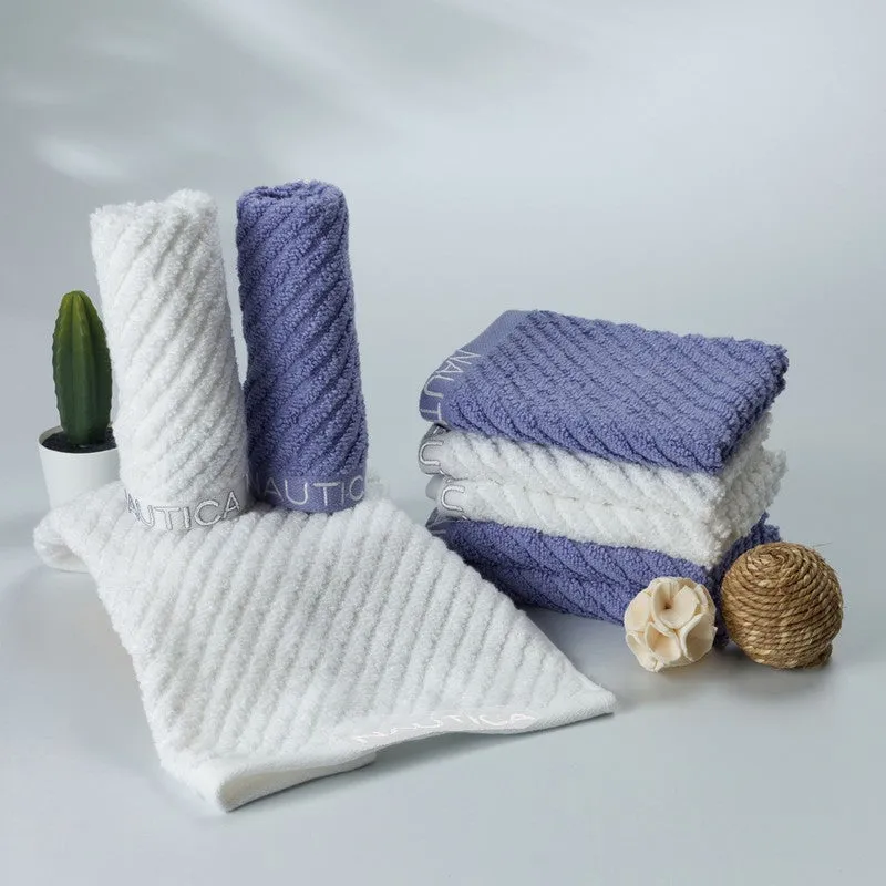 Nautica Riviera Soft Cotton Hand & Face Towel (White & Blue) - Set Of Eight media 3
