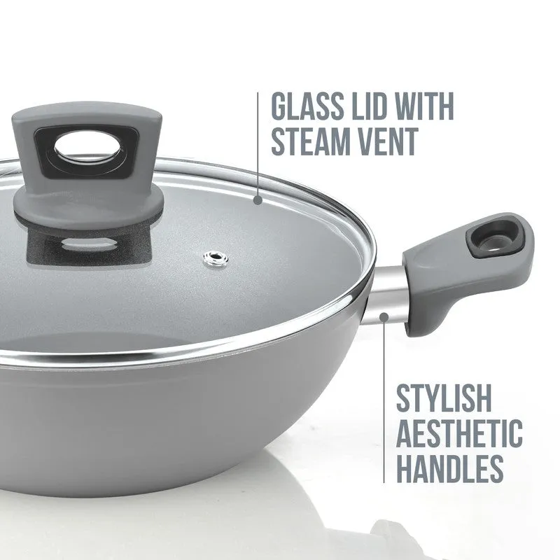 Wellberg Matte Finish Ceramic Coating Kadhai With Lid - 2500 mL media 4