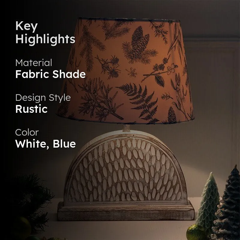 Floral Tinsel Hemidome Fabric Table Lamp - White,Blue media 2