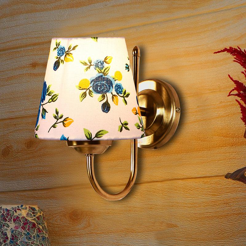 Altura Blue Fleur Conical Fabric & Metal Wall Lamp