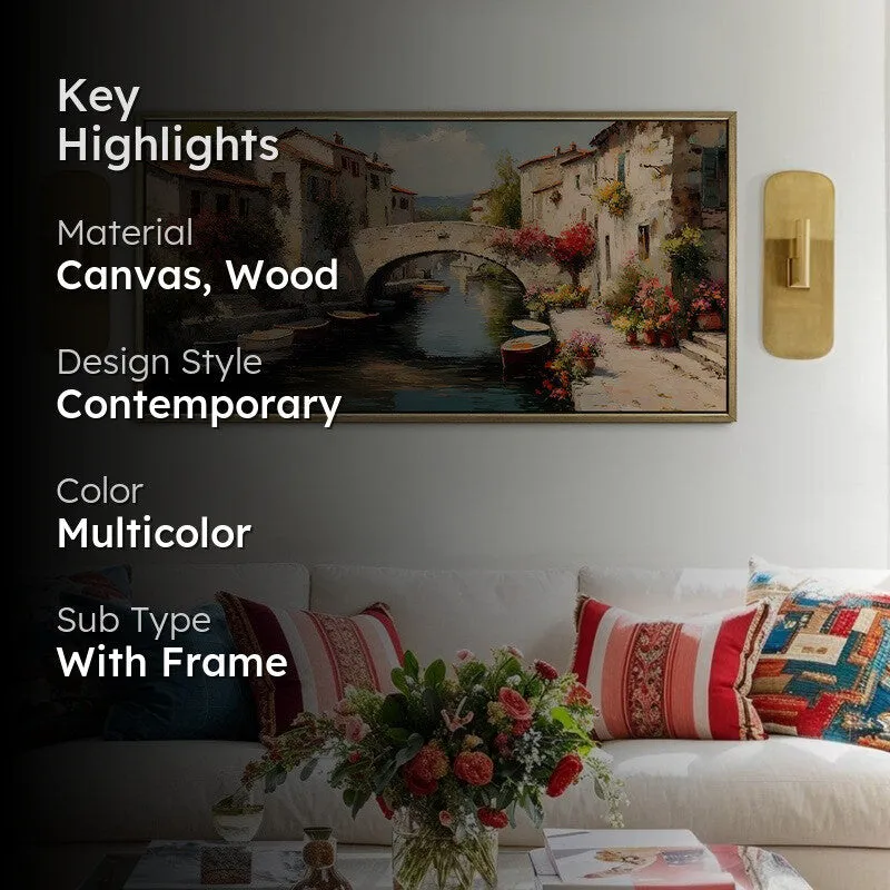 Bloomlit Canal Canvas Wall Painting With Frame media 2
