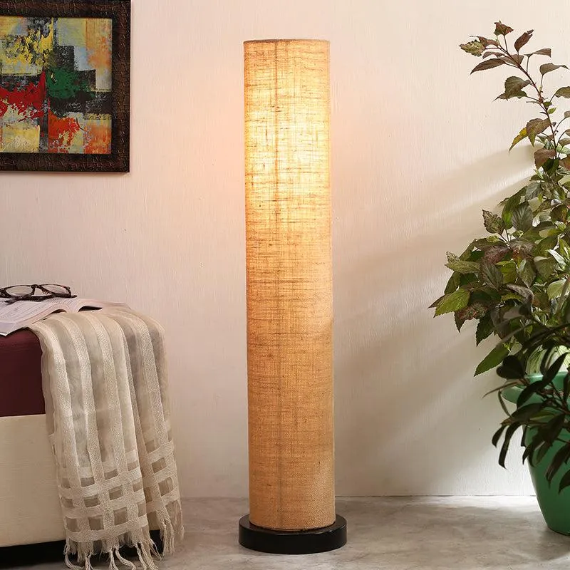 Eshe Wooden Tower Floor Lamp With Jute Shade - Off White - Beige media 1