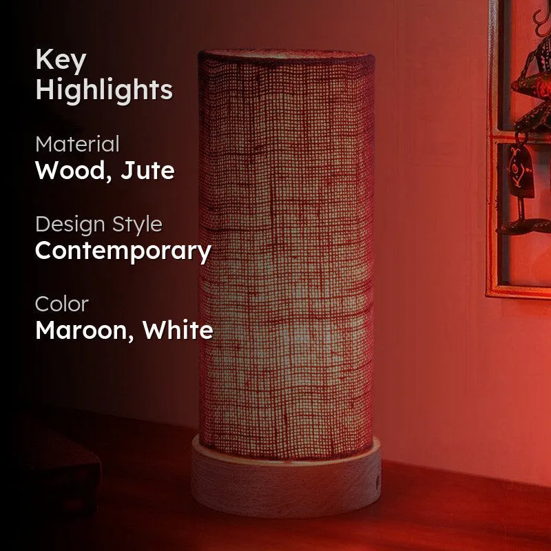 Ocra Tower Wooden Table Lamp With Jute Shade - Maroon,White media 2