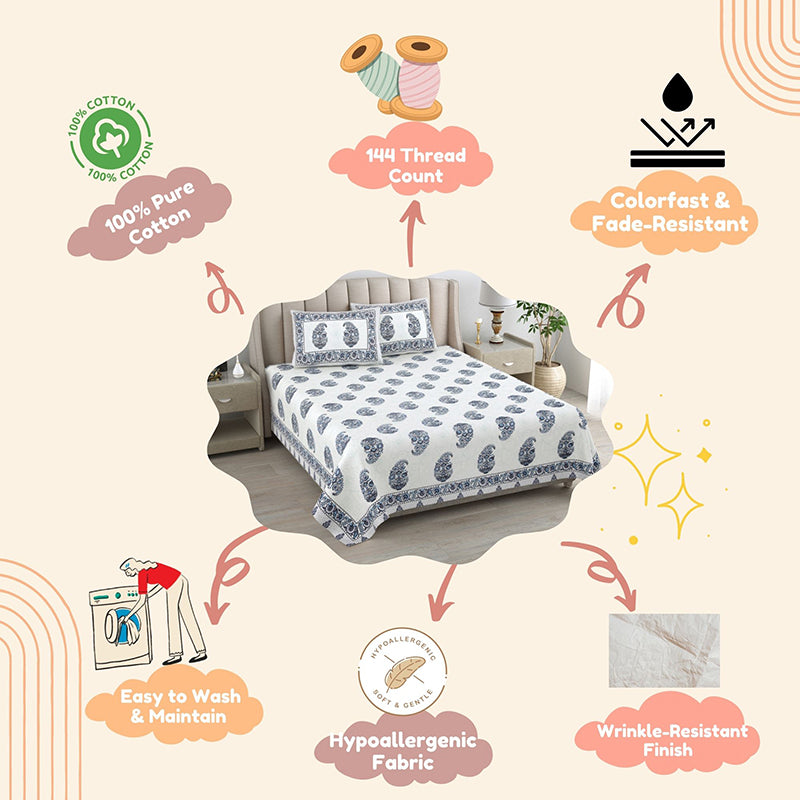 Paisley Dream Cotton Bedsheet (Grey) - 144 TC media 5