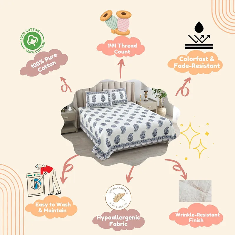 Paisley Dream Cotton Bedsheet (Grey) - 144 TC media 5