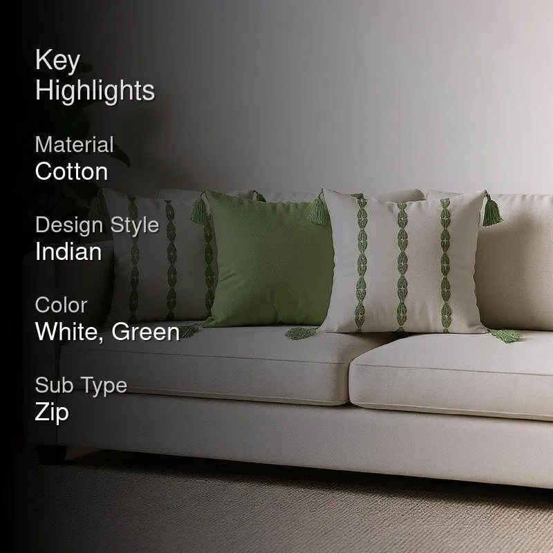 Urban Space Embroidered White,Green Cotton Cushion Cover Set - Set of Three media 2