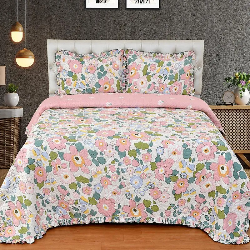 Manjira Pink Floral Bedcover media 1