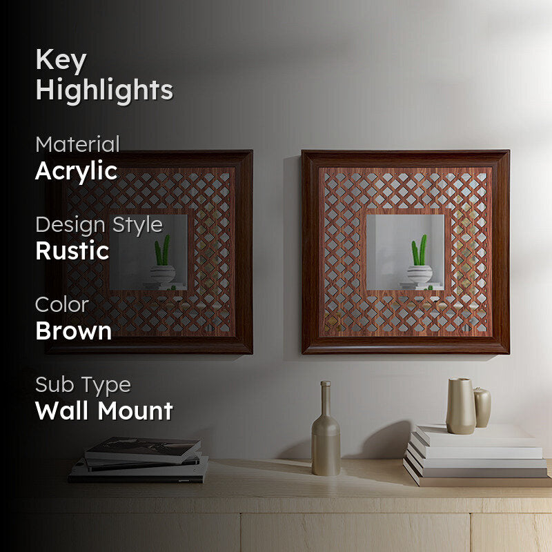 Jharokha View Decorative Wall Mirror (Brown) - Set Of Two media 2
