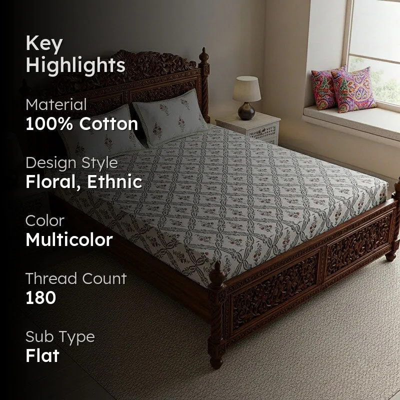 Nawabi Cotton Bedsheet (Grey, Red) - 180 TC media 2