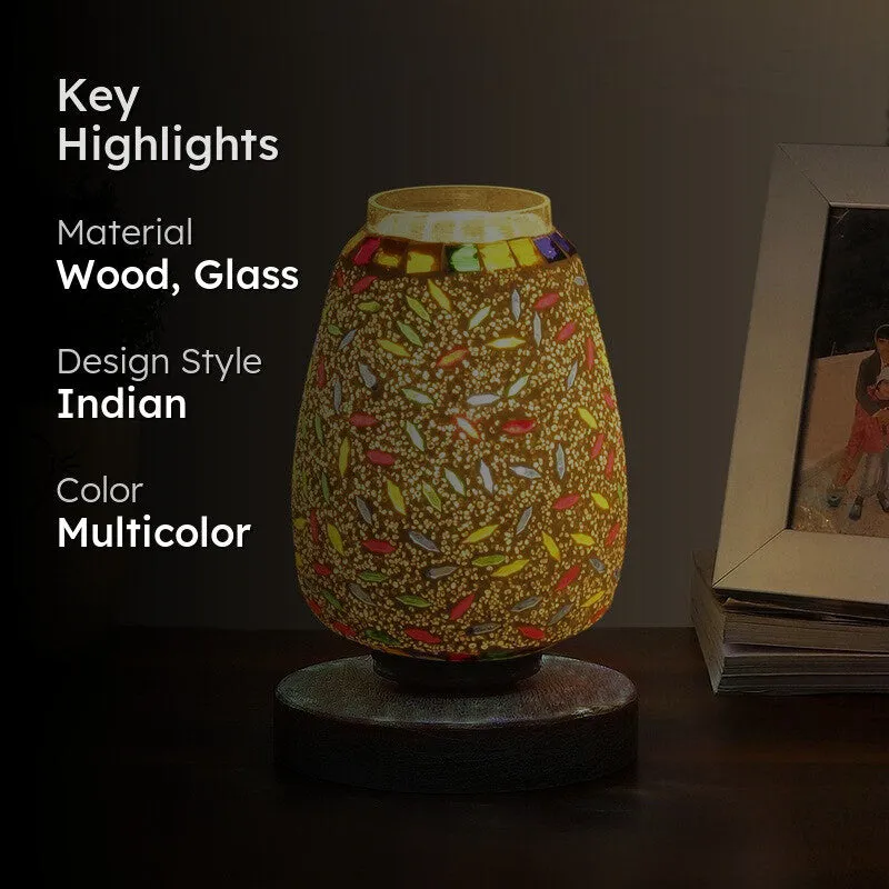 Illumia Glass Table Lamp With Wooden Base - Multicolor media 2