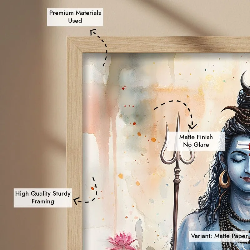 Adiyogi Shankara Spiritual Archival Paper Wall Painting - Natural Brown Frame media 6