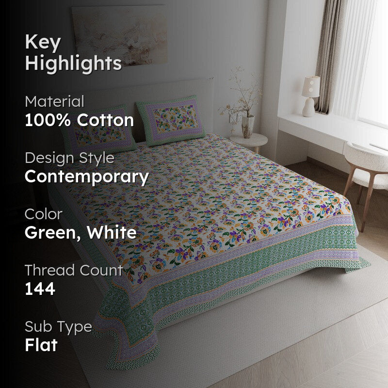 ModernNest Cotton Bedsheet (Green) - 144 TC media 2